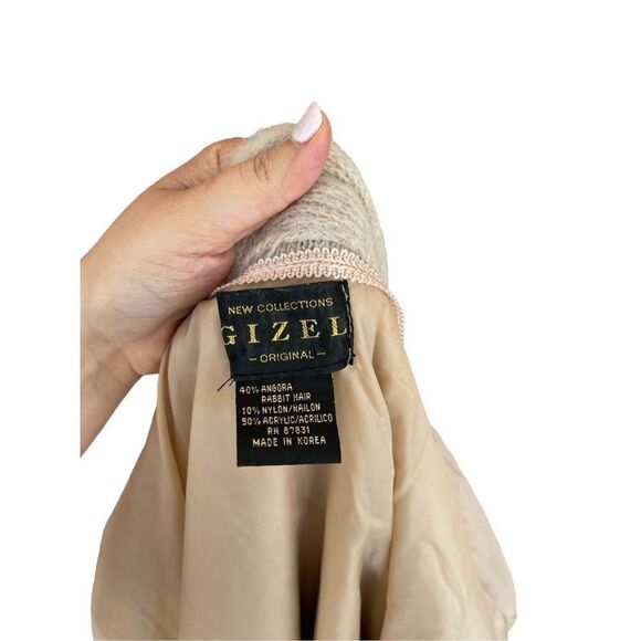 Vintage Gizel Sweater Coat White Beaded Angora Rabbit Hair Cardigan L/XL New - Picture 12 of 13